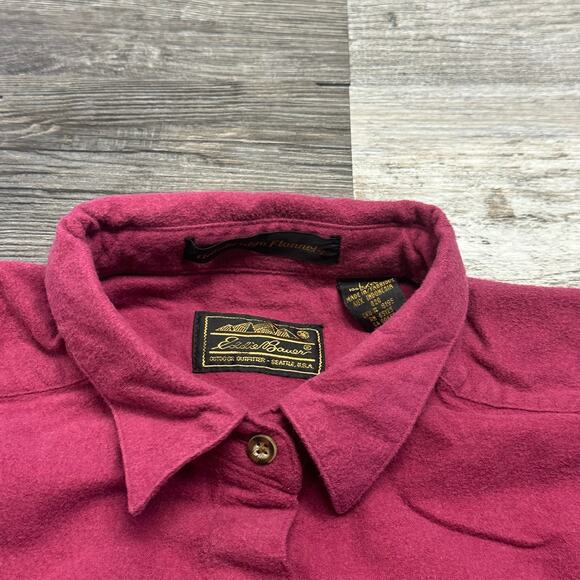 Eddie Bauer Bainbridge Flannel Vintage 90s Wine Red Men L Chamois Button Shirt - Picture 12 of 12